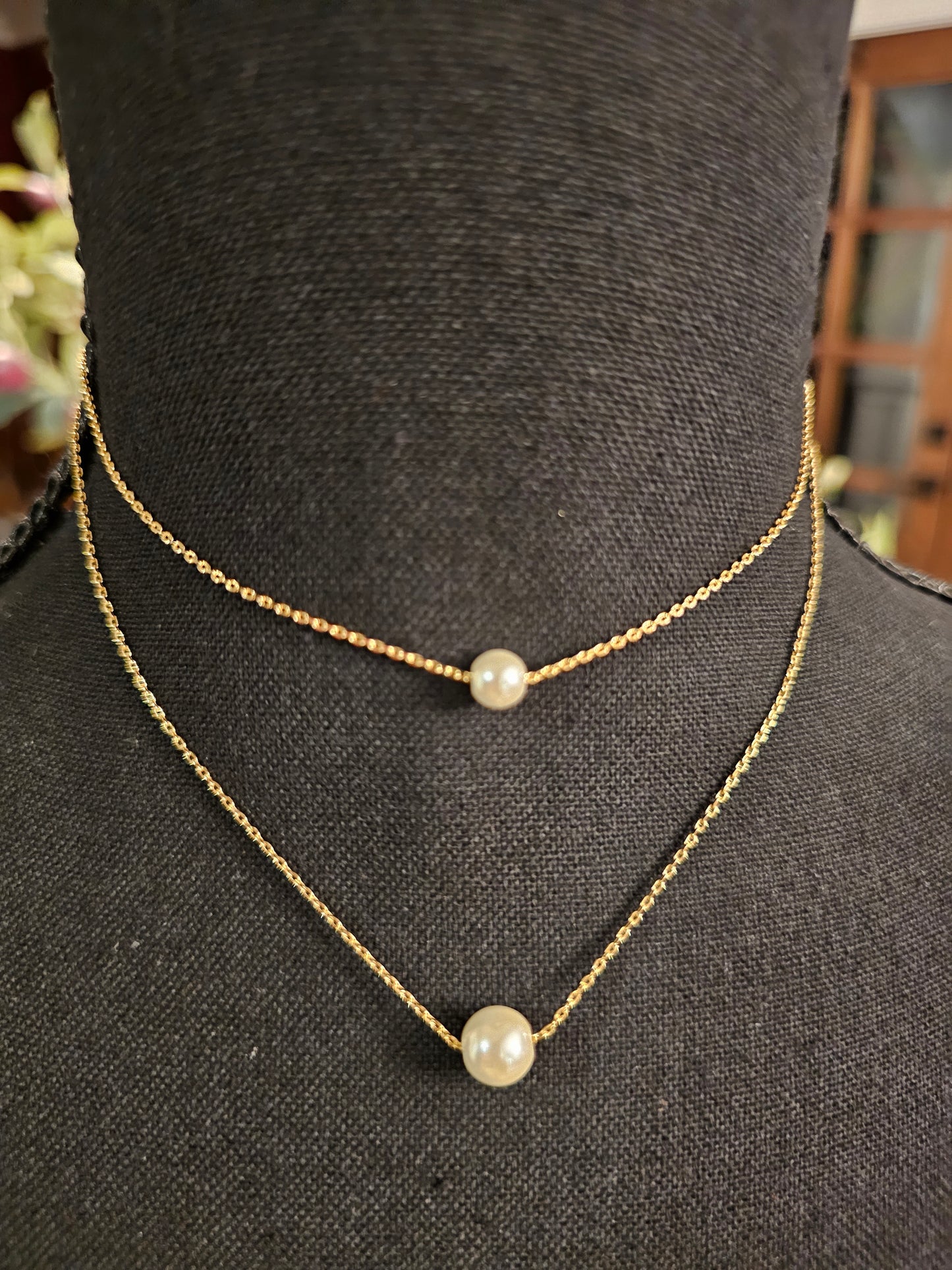 Gold Double Pearl Layered Necklace