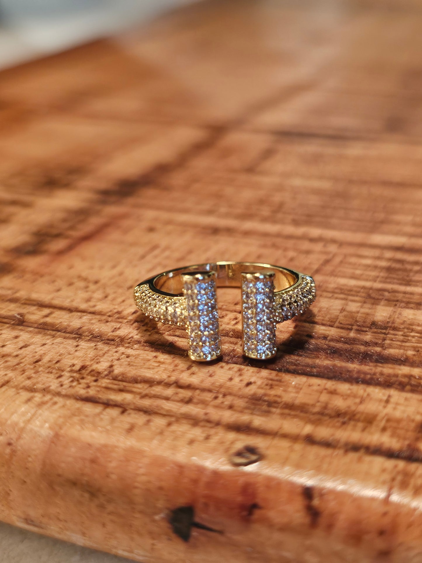 Double Bar Pavé Open Gold Ring