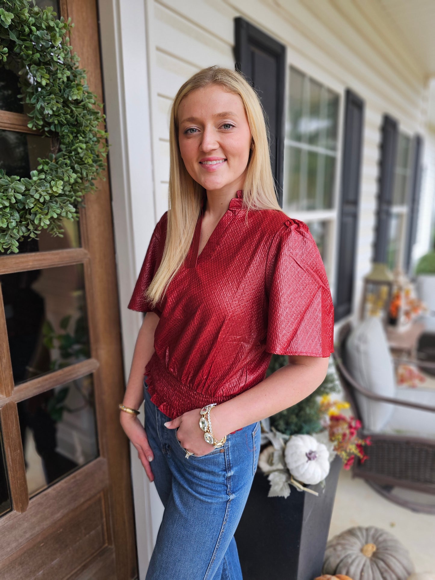 Smocked Hem and Solid Textured Top