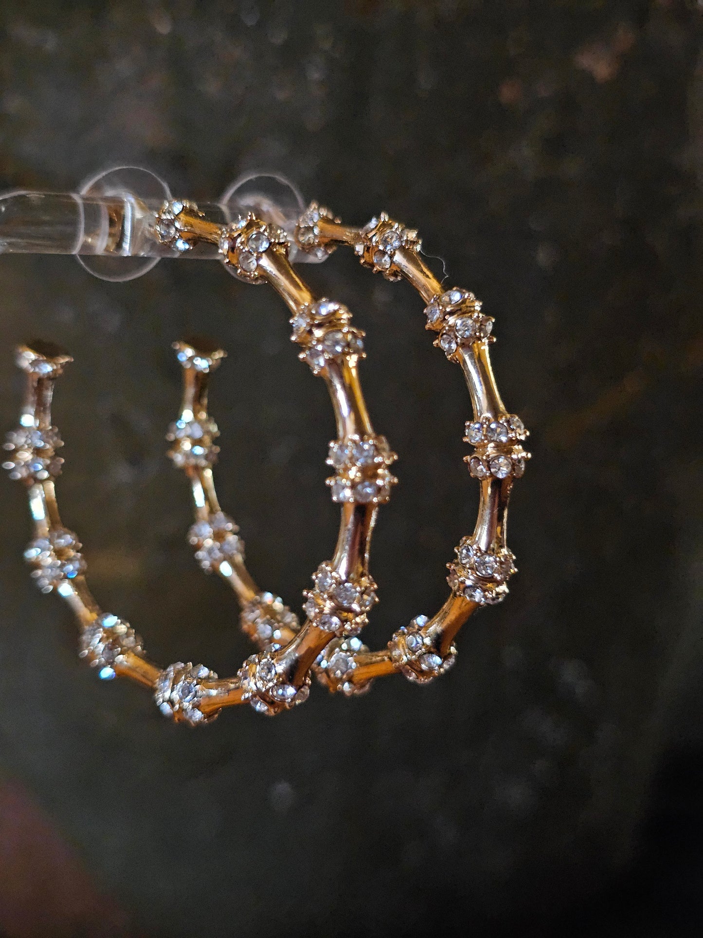 Large Gold Hoops with Rhinestone Accent