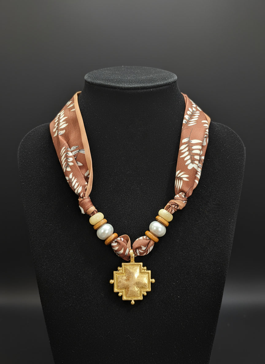 Bronze Vintage Charm Scarf Necklace w/ Pendant