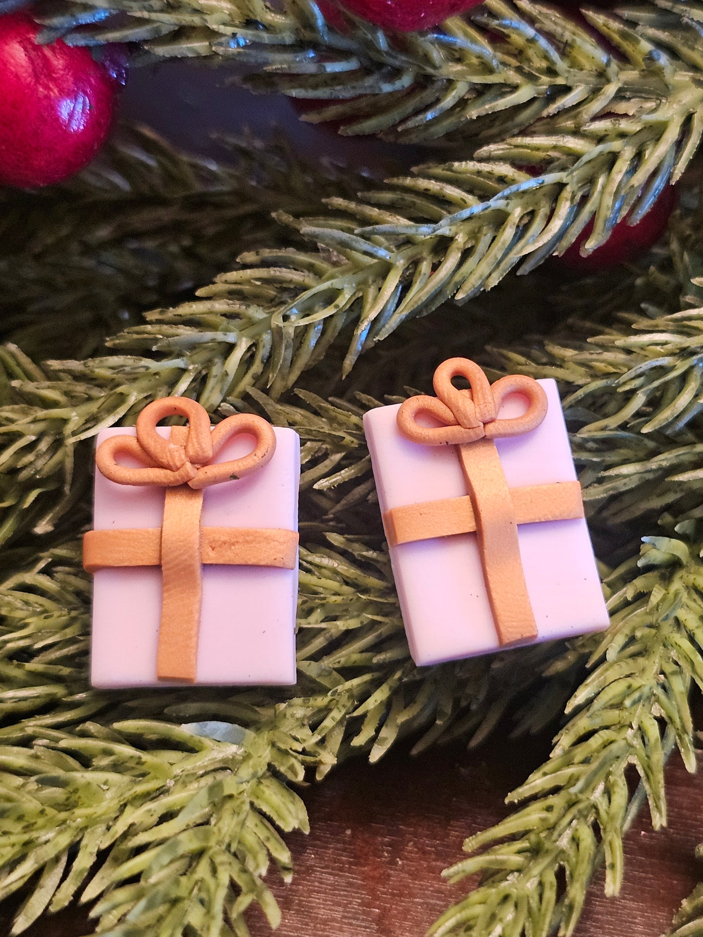 Pink Clay Christmas Present Earrings