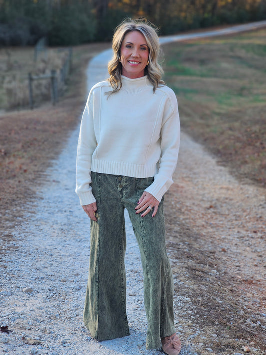 DISTRESSED CORDUROY CULOTTE PANTS