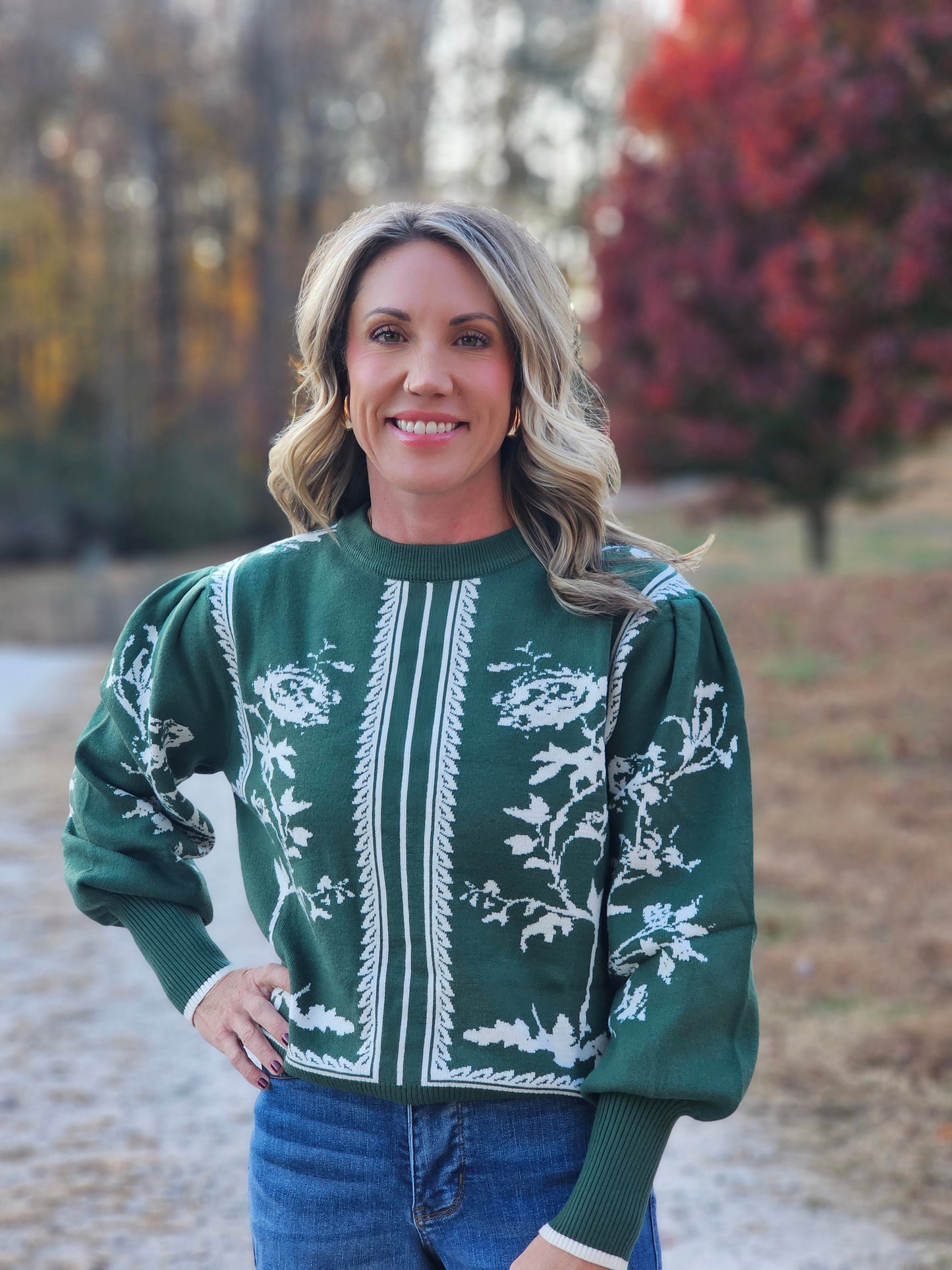 Border Print Vintage Floral Sweater