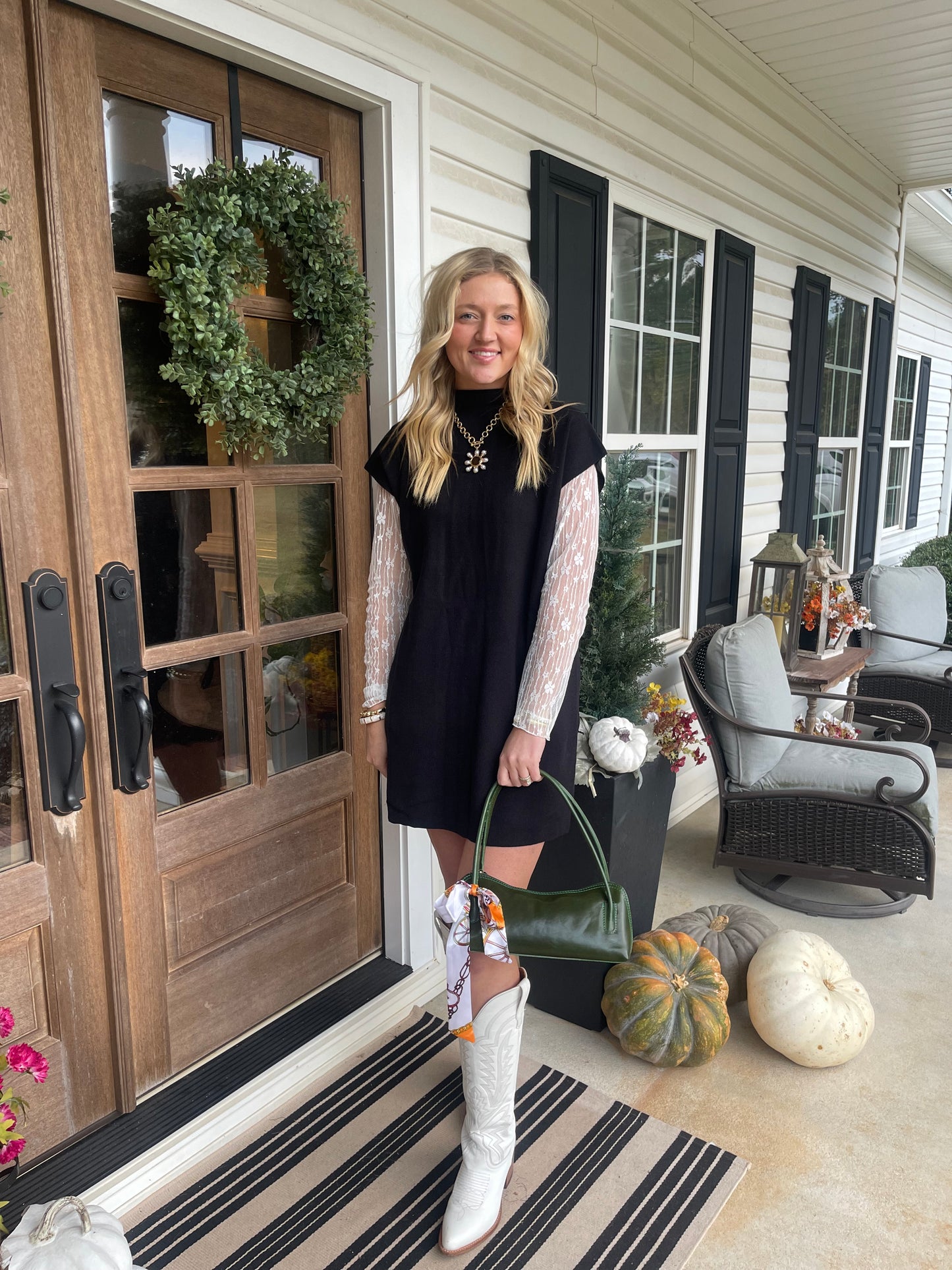 Mock Neck Short Sleeve Cozy Sweater Dress Black