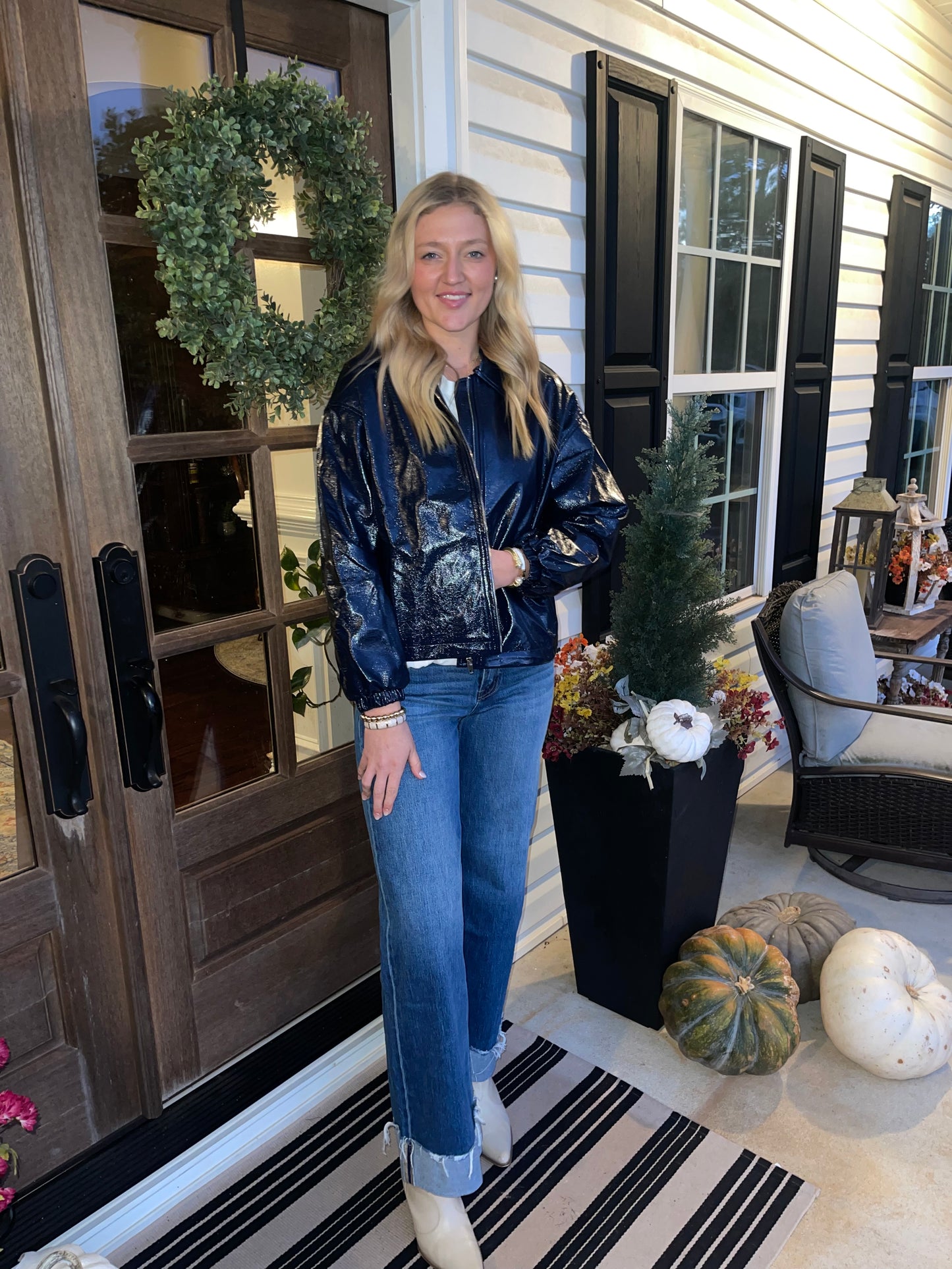 Navy High Shine Vinyl Jacket