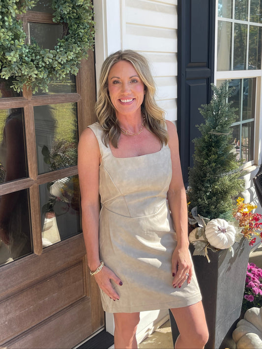 Washed Faux Leather Square Neck Mini Dress