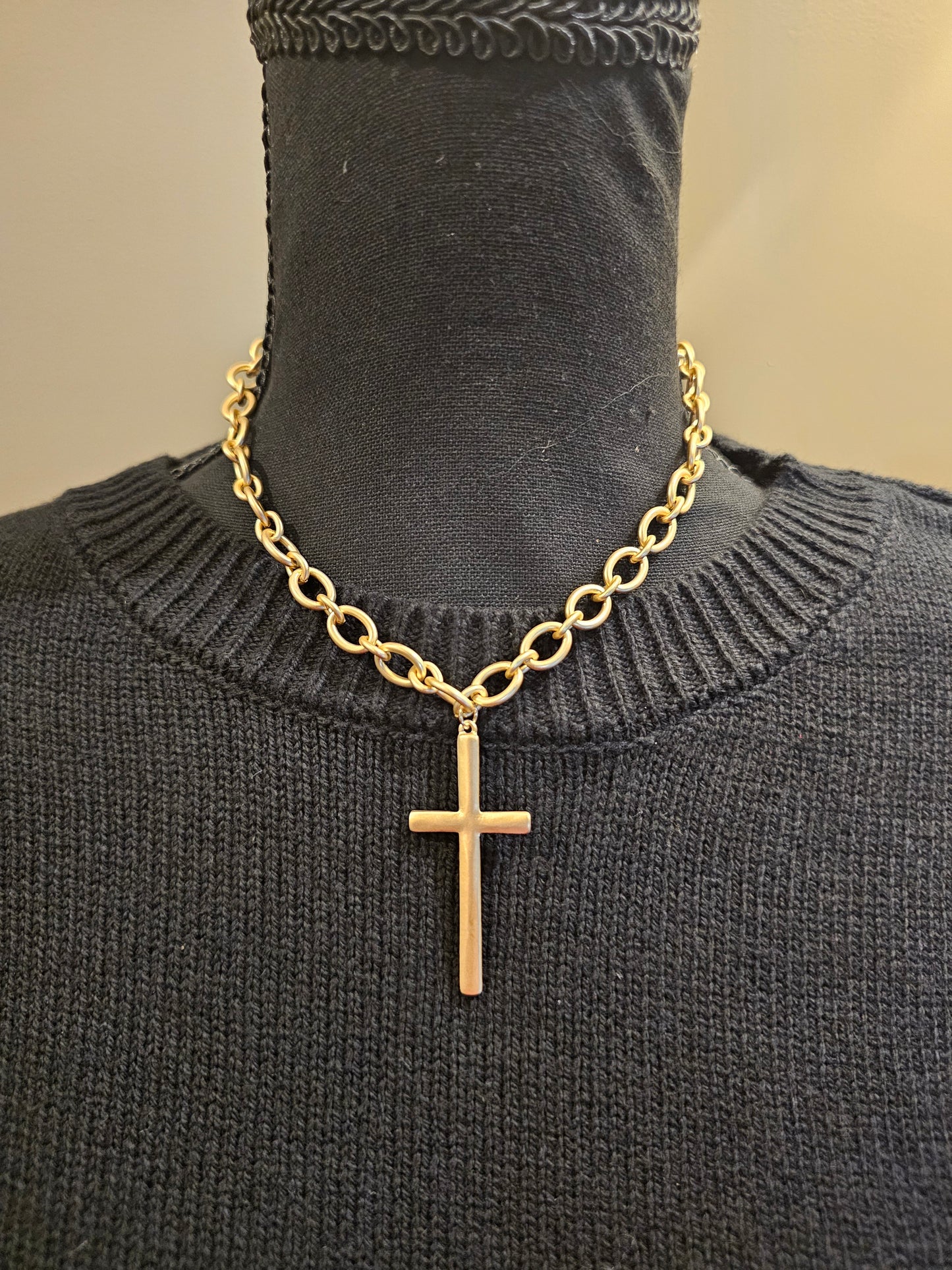 Brushed Gold Necklace with Cross Pendant