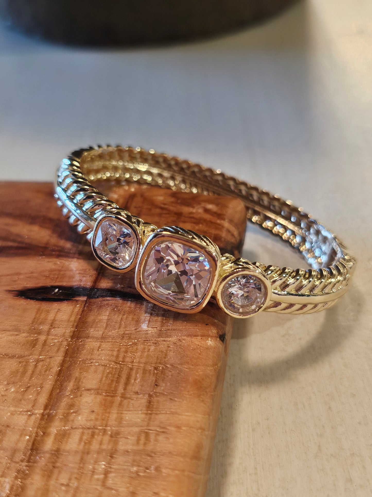 Triple Crystal Gold Cuff Bracelet