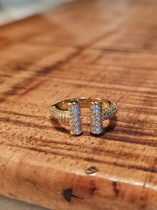 Double Bar Pavé Open Gold Ring