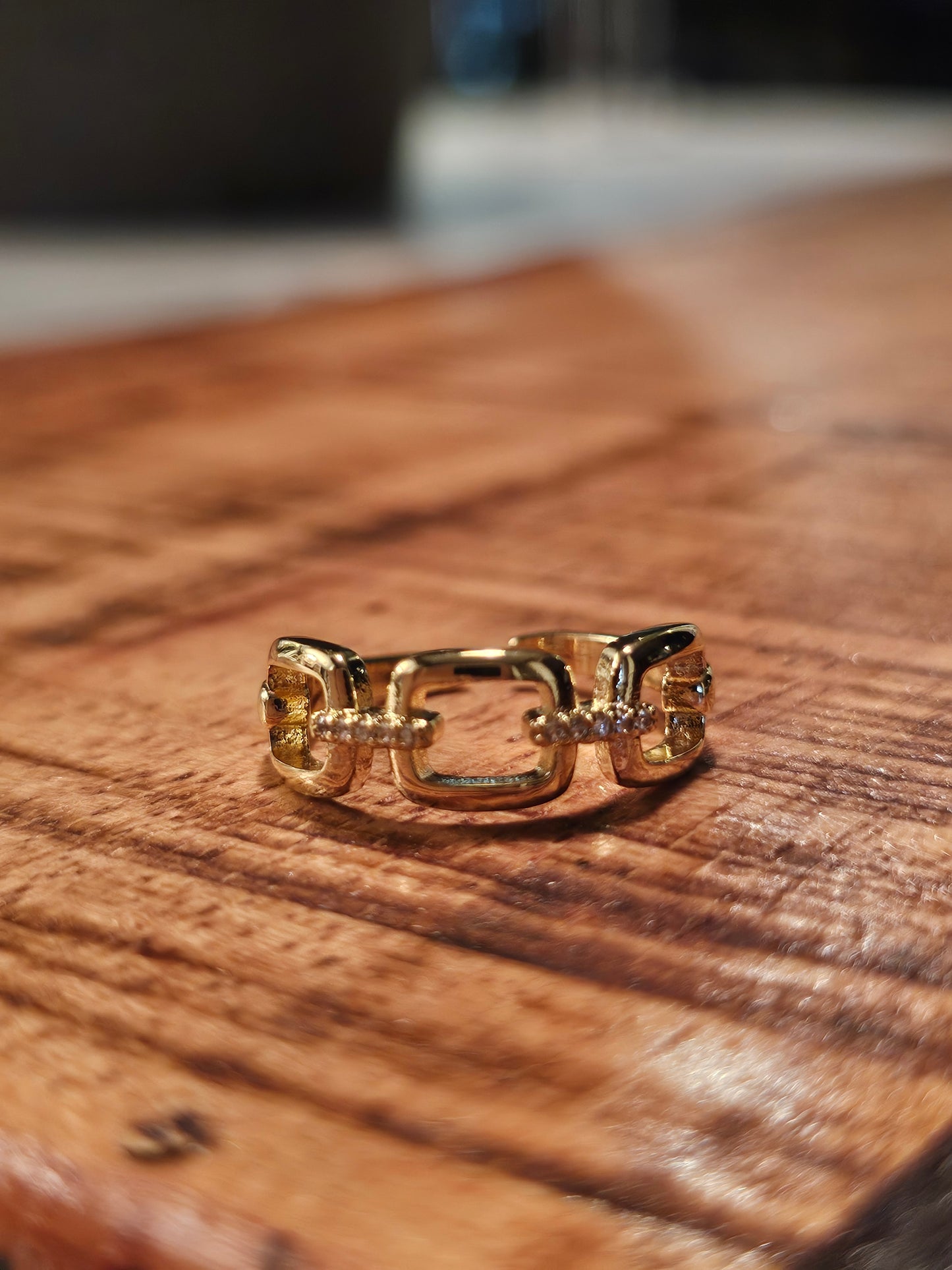 Linked Square Gold Band w/ Crystal Accents