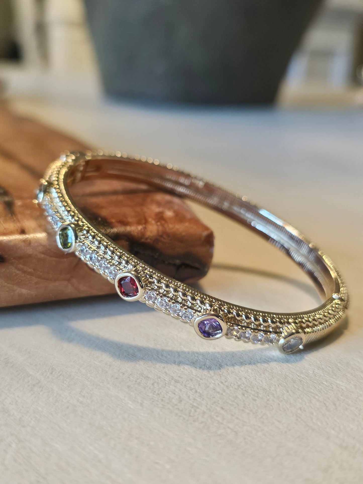 Multi Stone Pave Hinged Bangle Bracelet