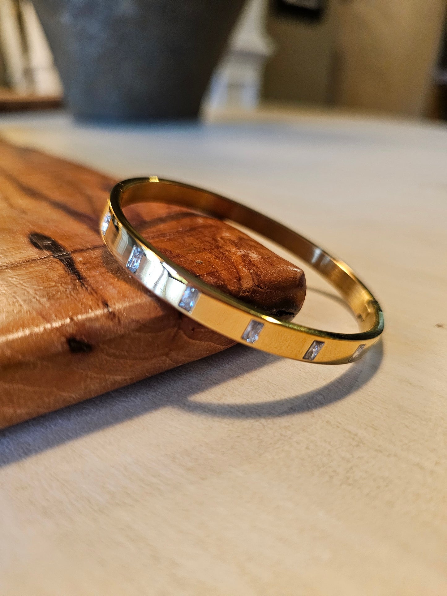 White Crystal Titanium Steel Bangle