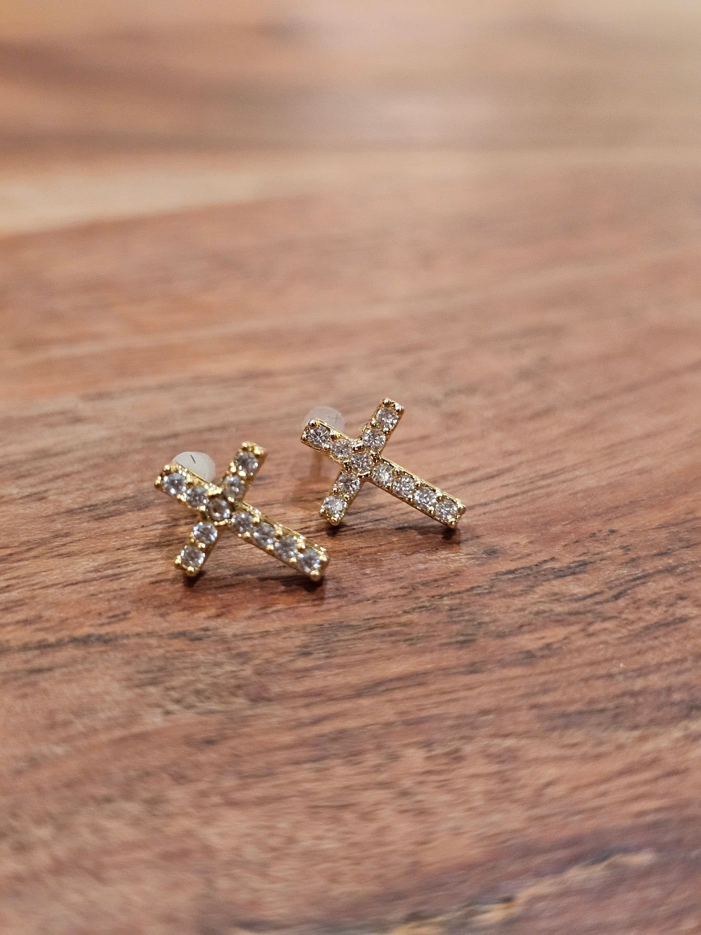 Gold CZ Cross Stud Earrings