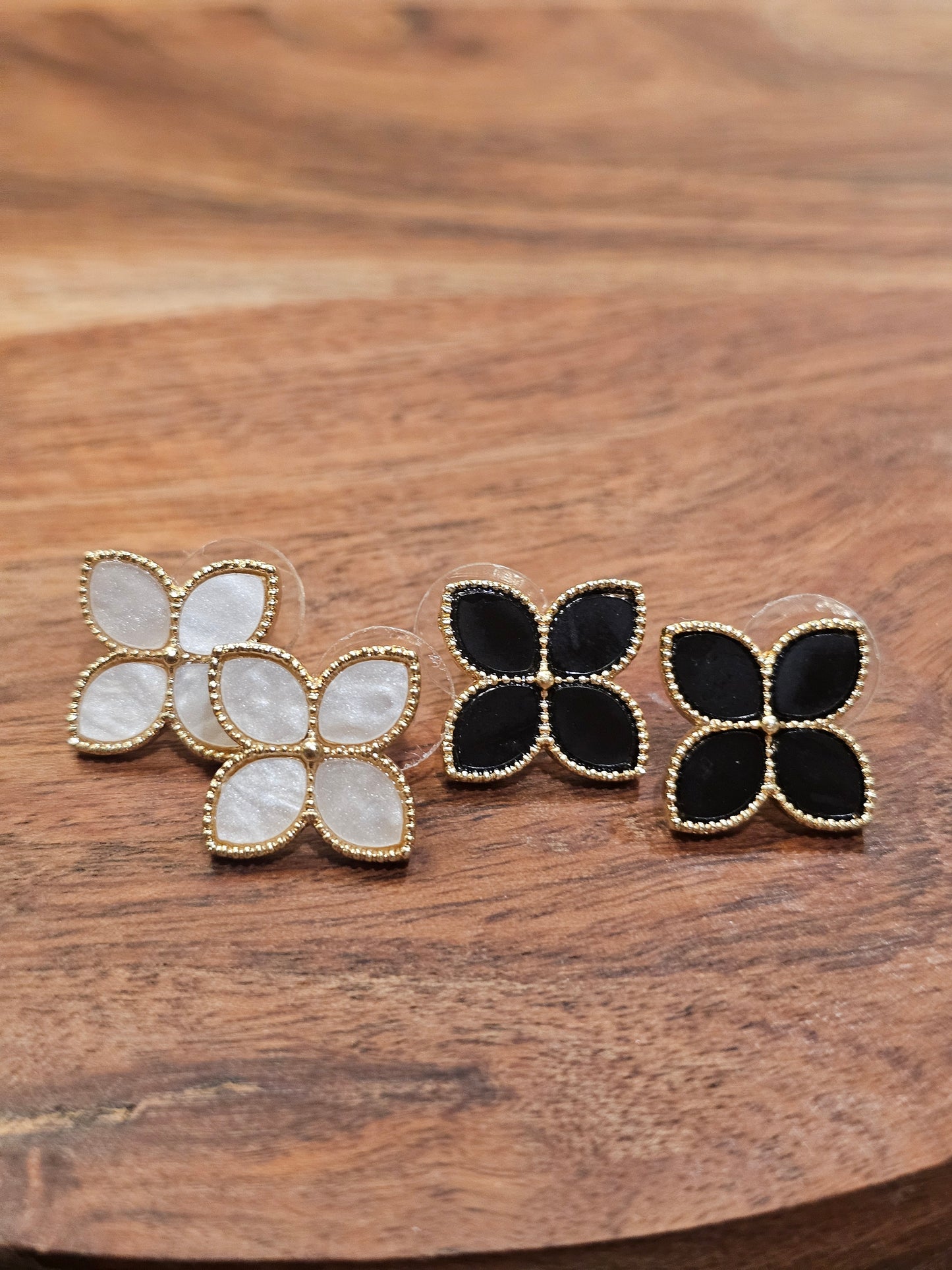 Enamel 4 Petal Flower Stud Earrings