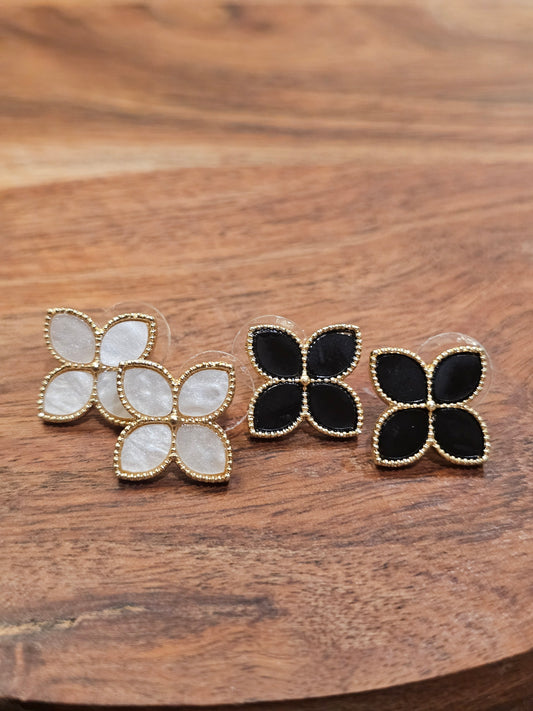 Enamel 4 Petal Flower Stud Earrings