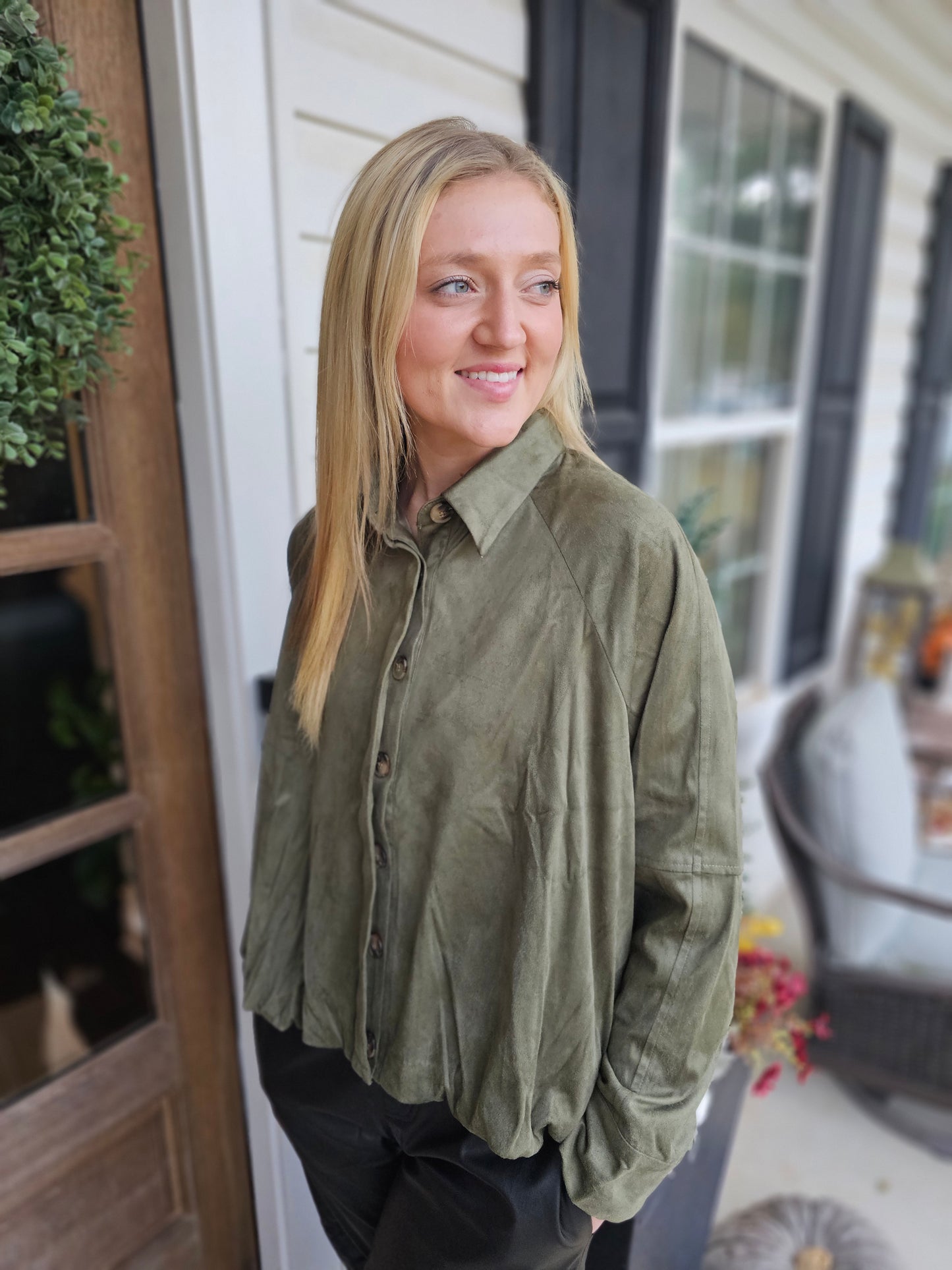 Olive Green Suede Shirt/Jacket