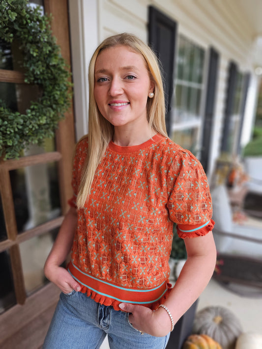 Stripe Rib Detailed Two Tone Laced Top