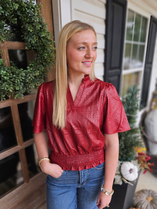 Smocked Hem and Solid Textured Top