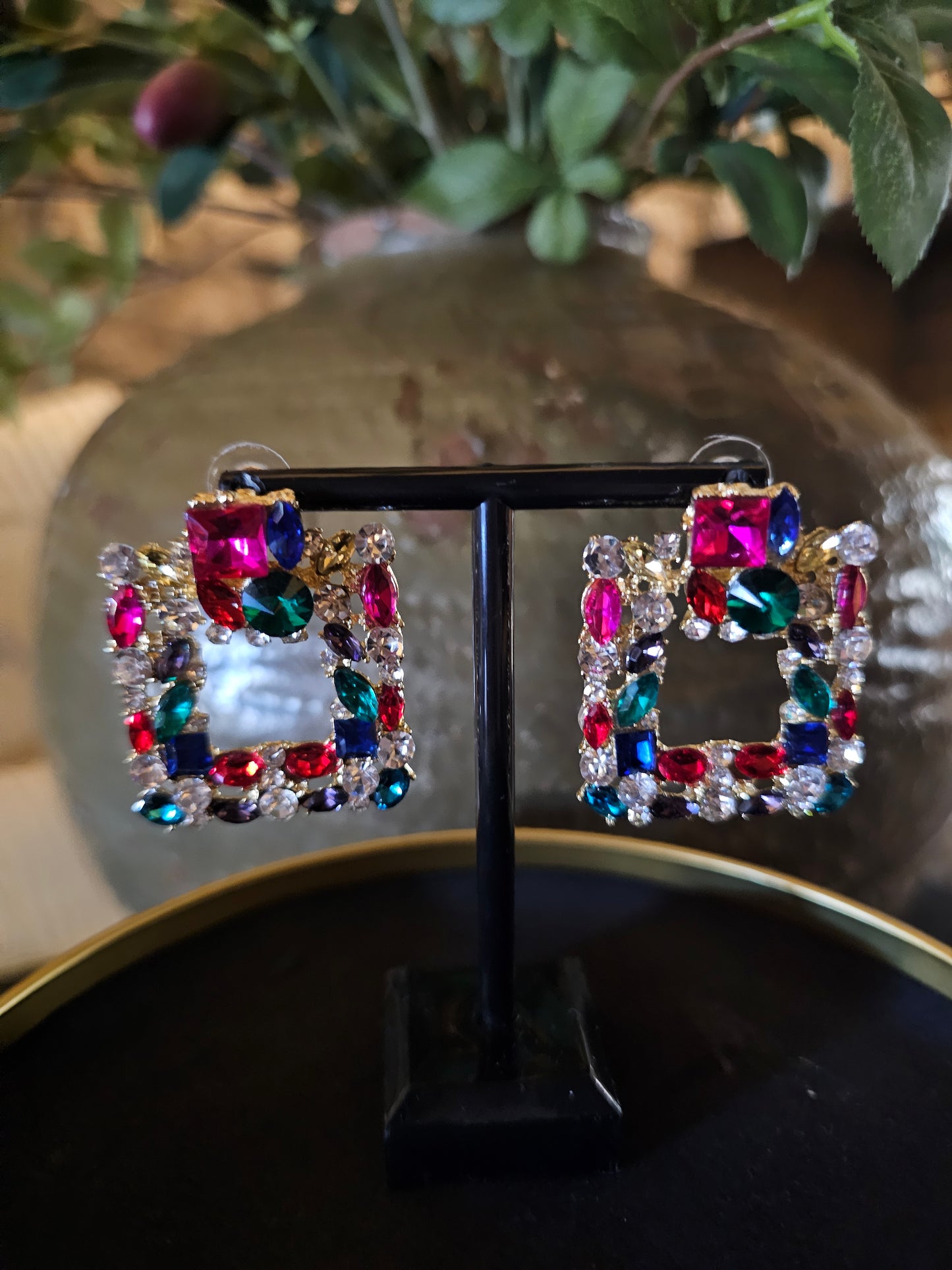 Colorful Square Rhinestone Earrings