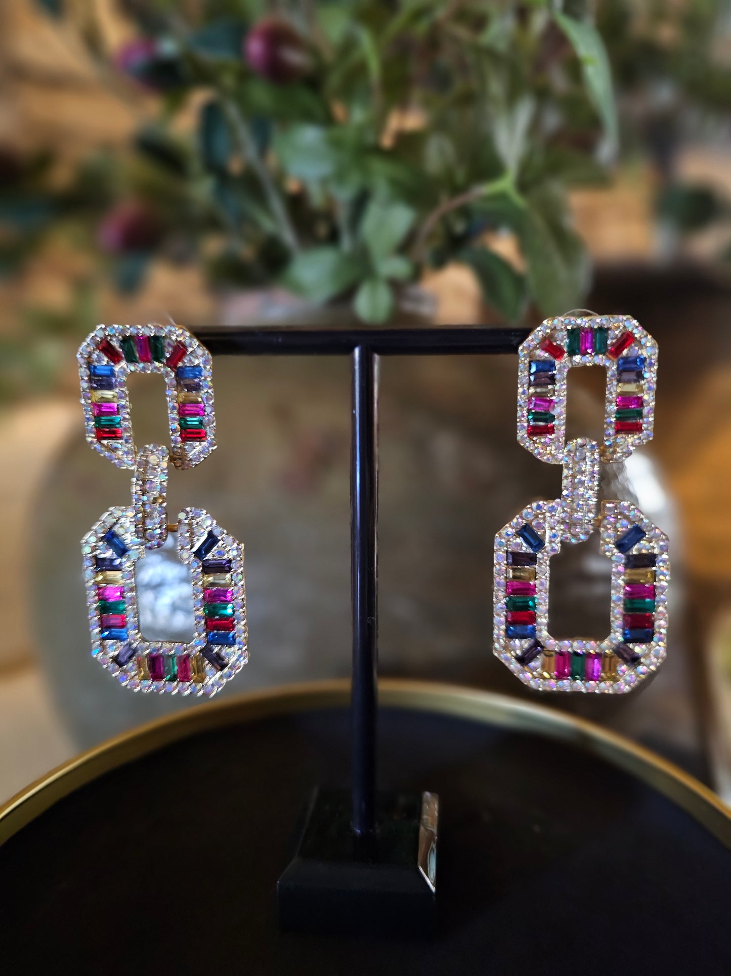 Oval Multicolor Rhinestone Earrings