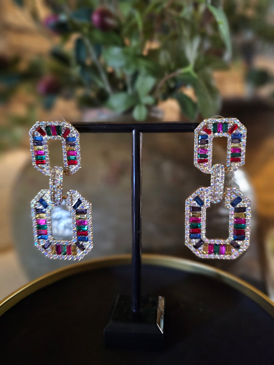 Oval Multicolor Rhinestone Earrings