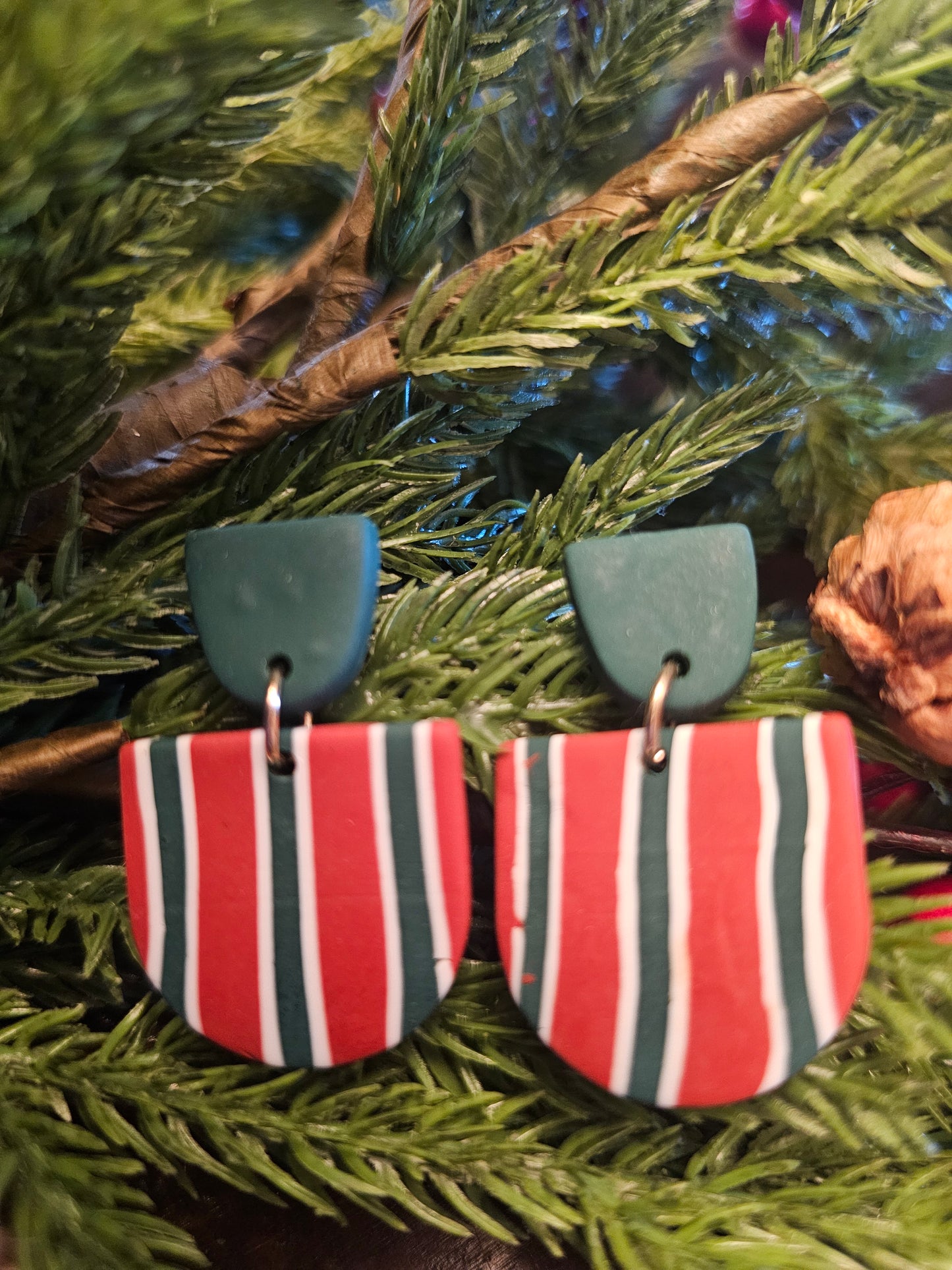 Holiday Striped Clay Earrings
