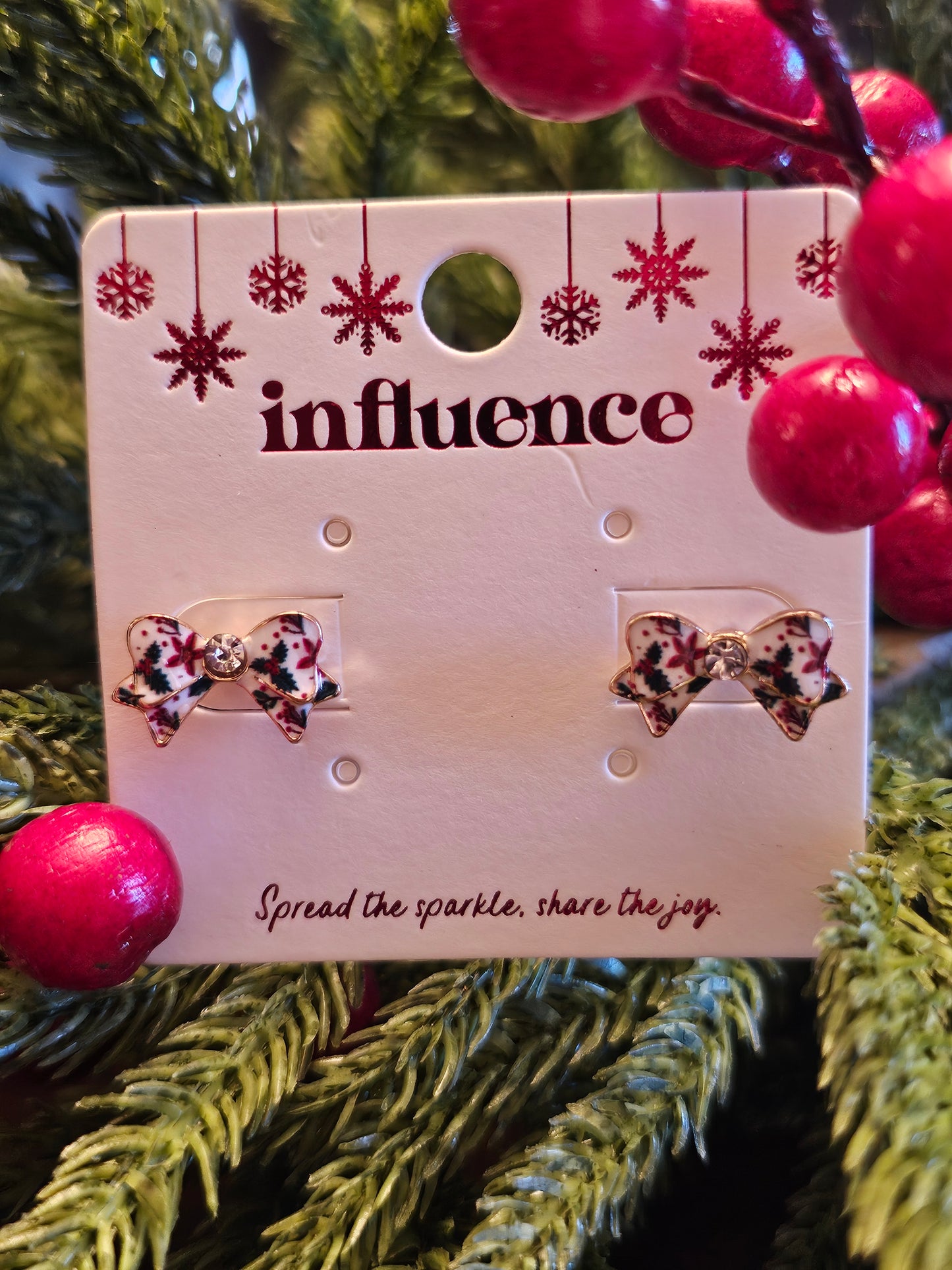 Enamel White Christmas Bow Stud Earrings