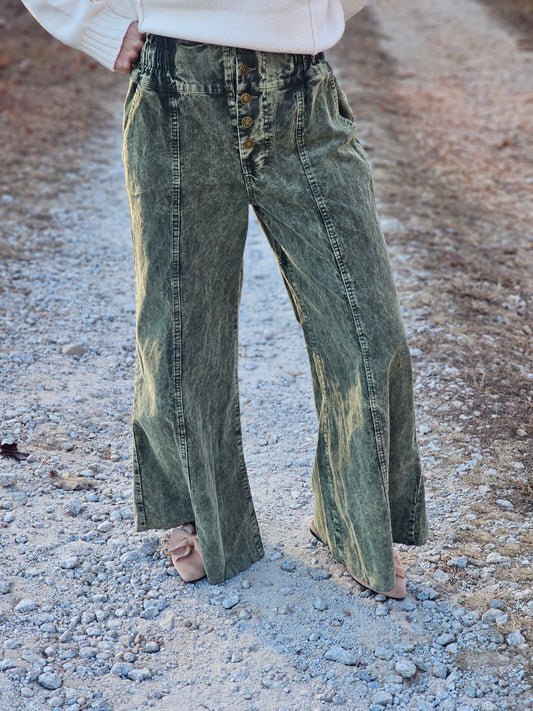 DISTRESSED CORDUROY CULOTTE PANTS