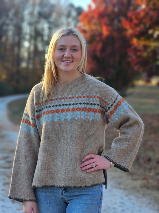 Decorative Striped Taupe Sweater