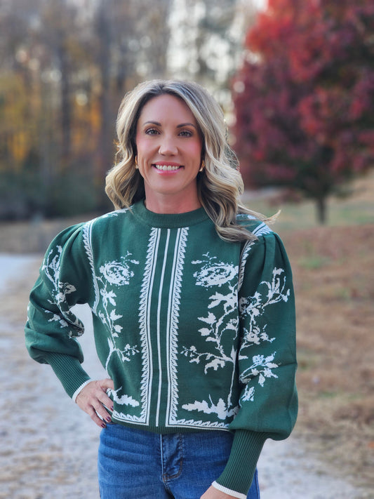 Border Print Vintage Floral Sweater