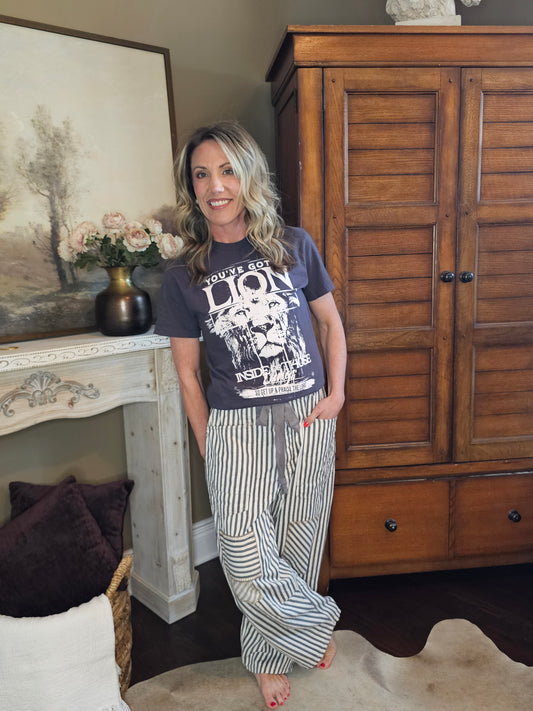 Striped Drawstring Barrel Pants