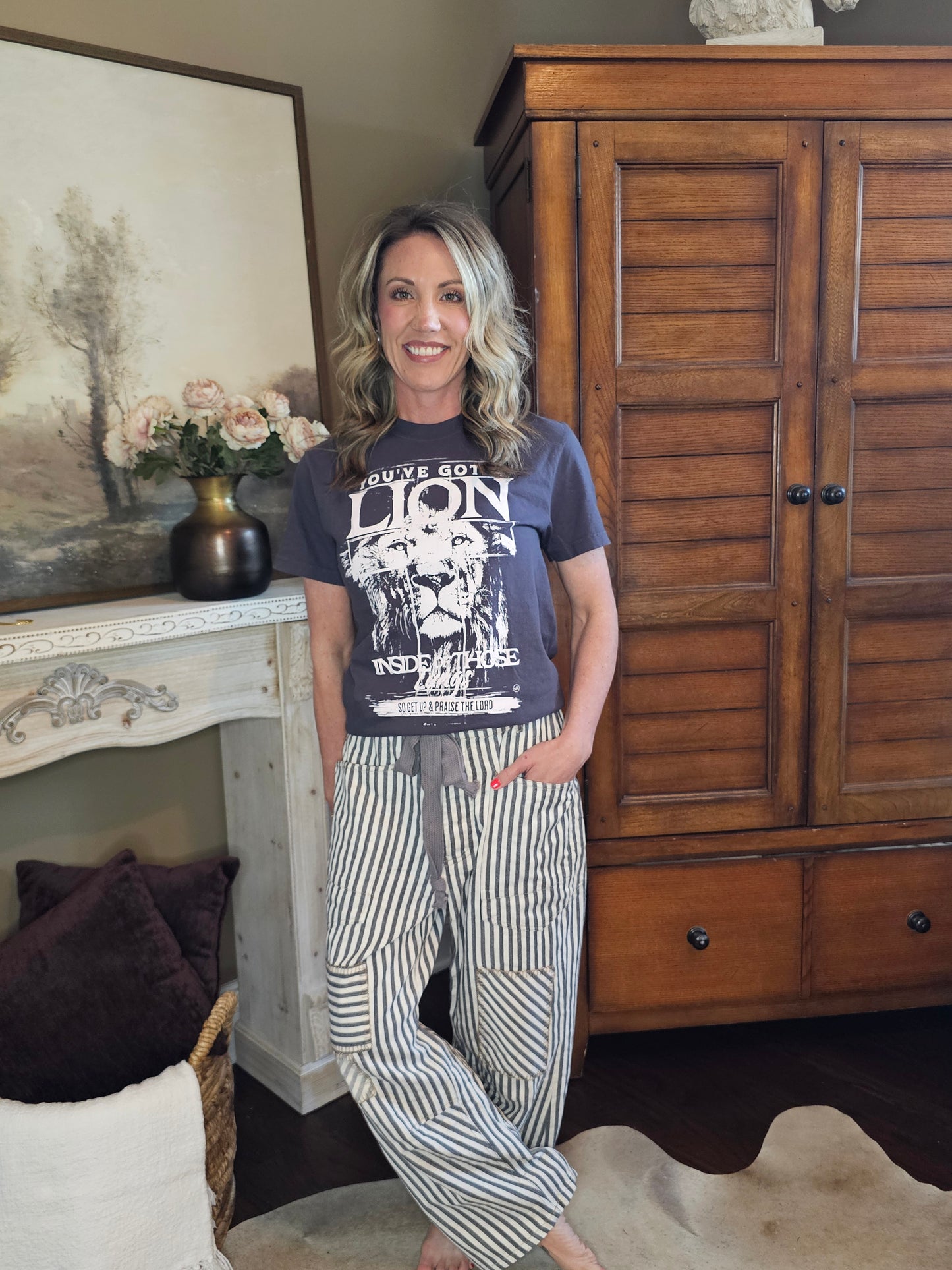 Striped Drawstring Barrel Pants