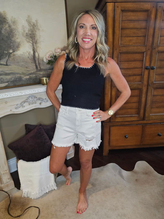 High Rise Cream Denim Short
