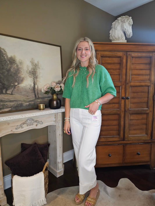 TUMMY CONTROL HIGH RISE CROP WIDE PANTS WITH WIDE CUFFED HEM