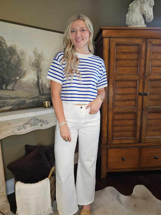 Round Neck Striped Crop Top