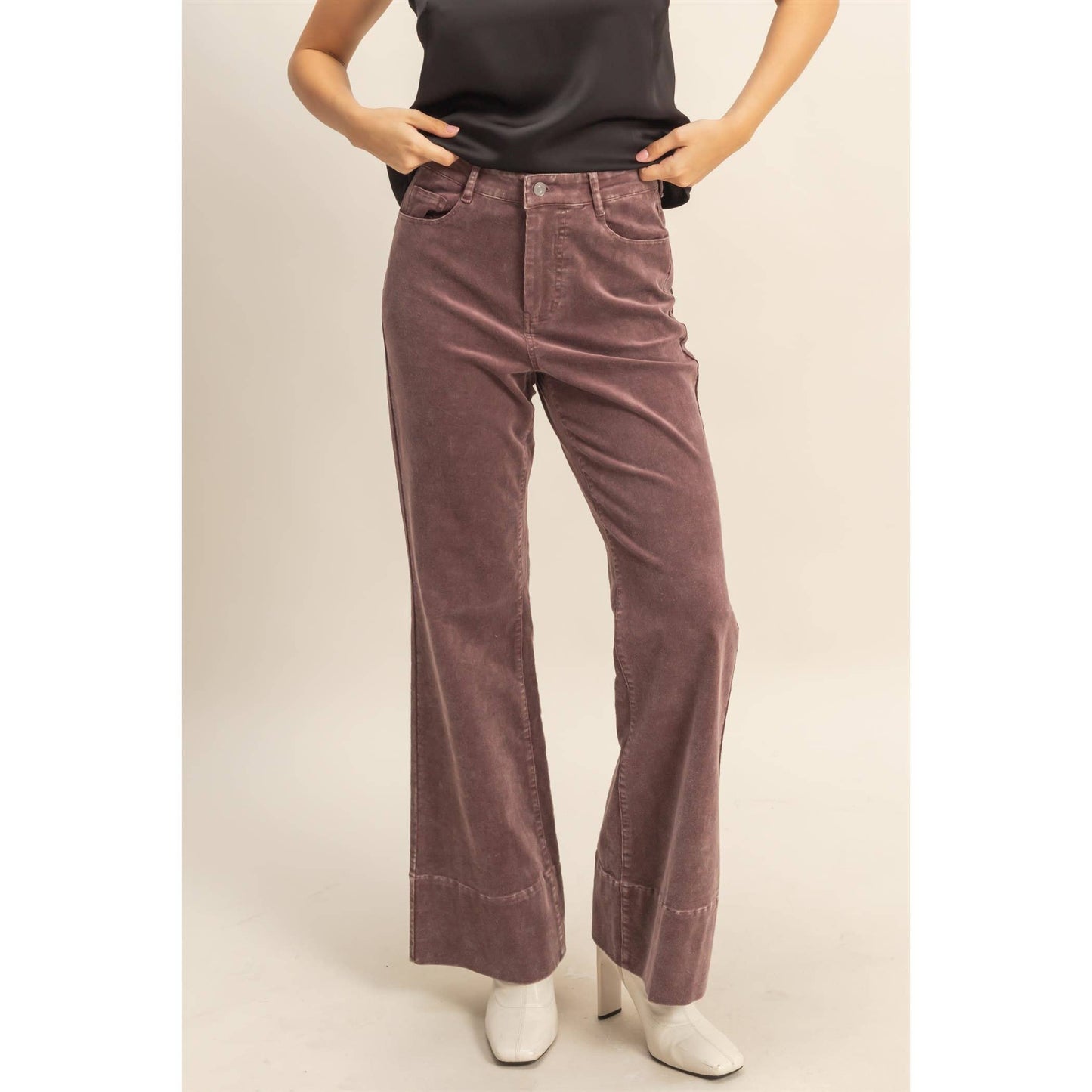Mineral Washed Casual Flare Pants