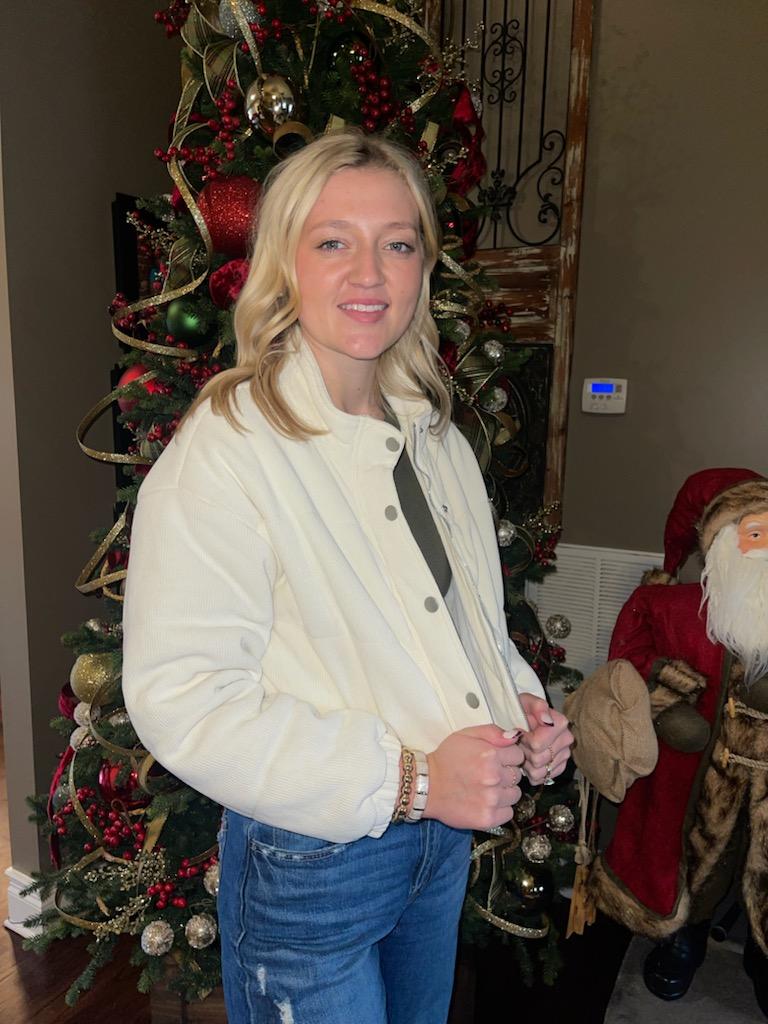 Cream Corduroy Bomber Jacket