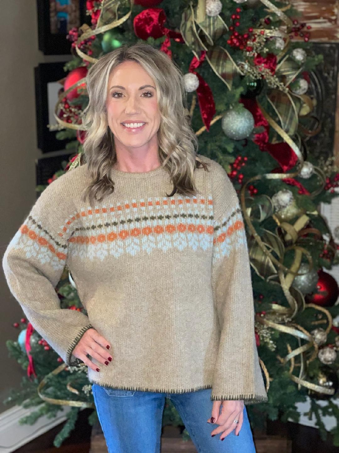Decorative Striped Taupe Sweater