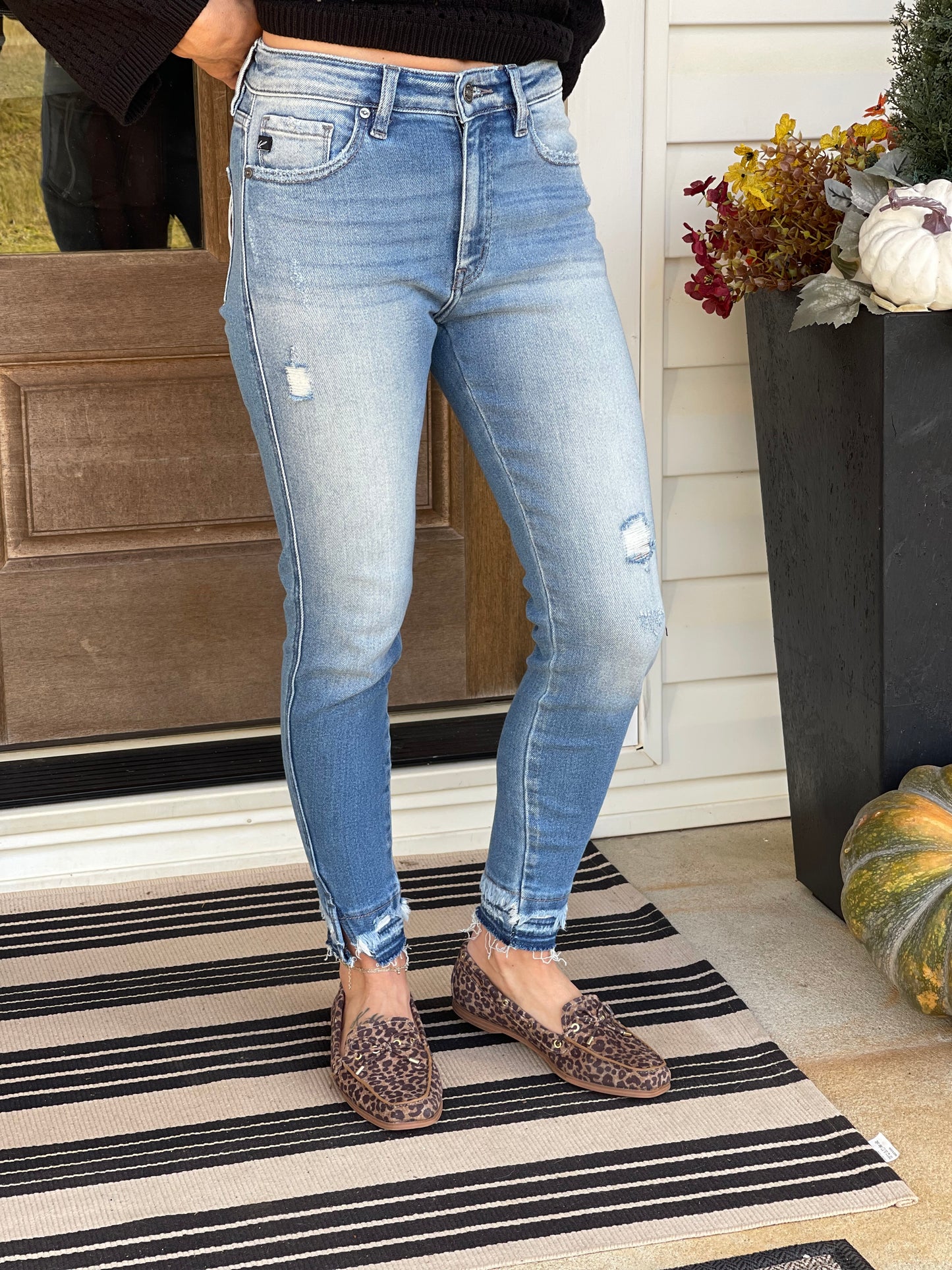 KAN CAN High Rise Ankle Skinny Jeans – Medium Stone Wash