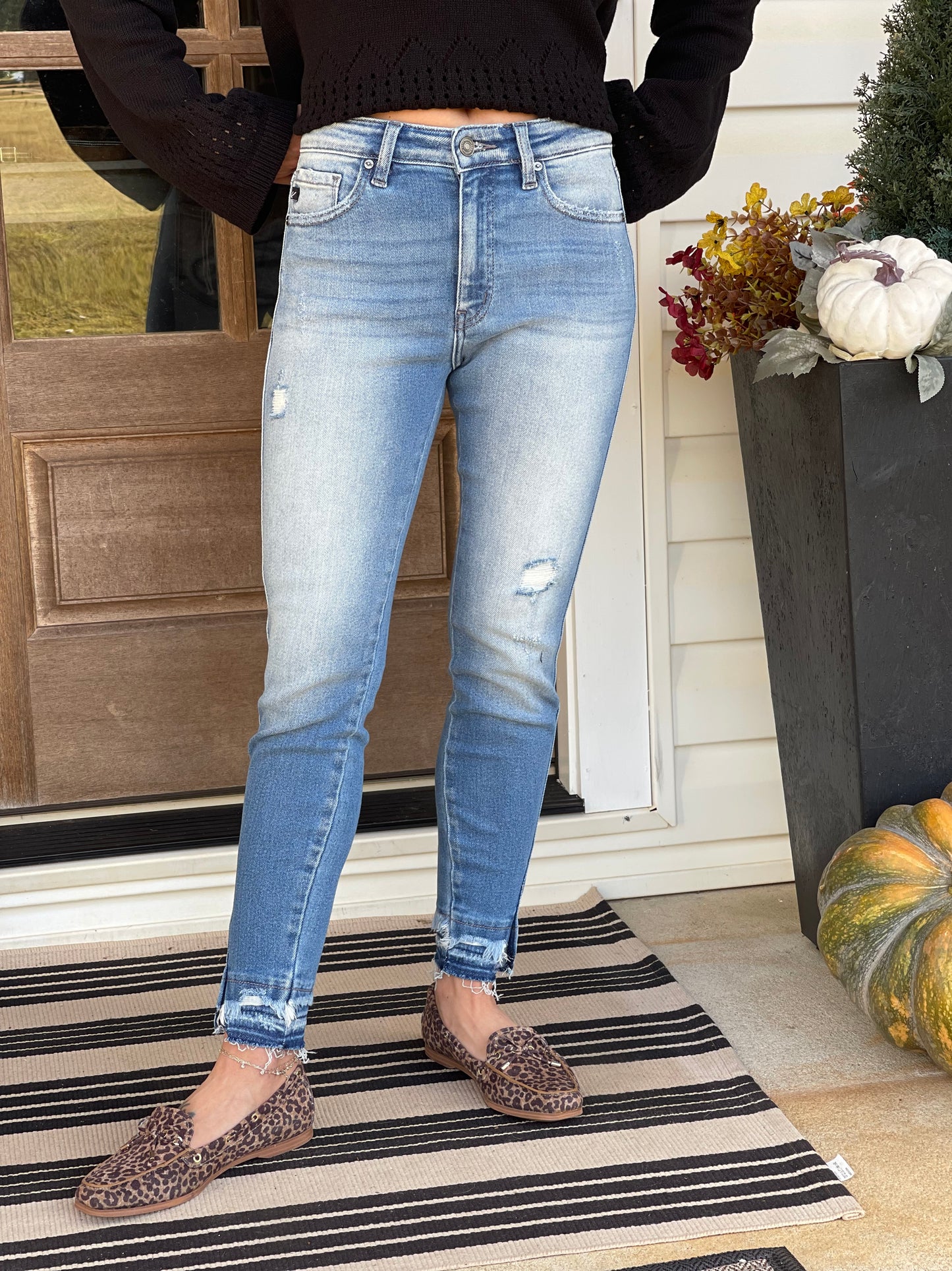 KAN CAN High Rise Ankle Skinny Jeans – Medium Stone Wash