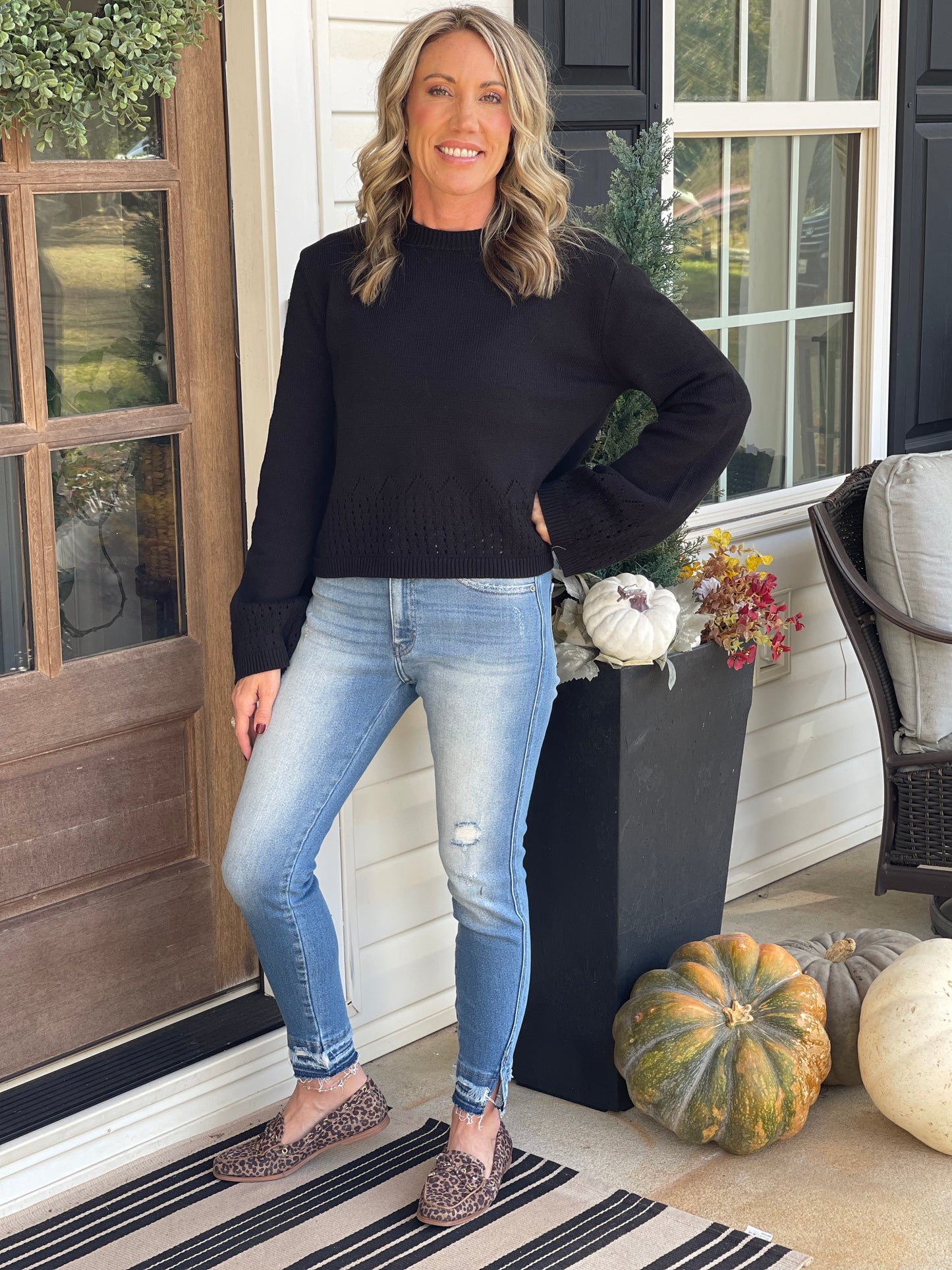 Unique Eyelet Detailed Long Sleeve Sweater