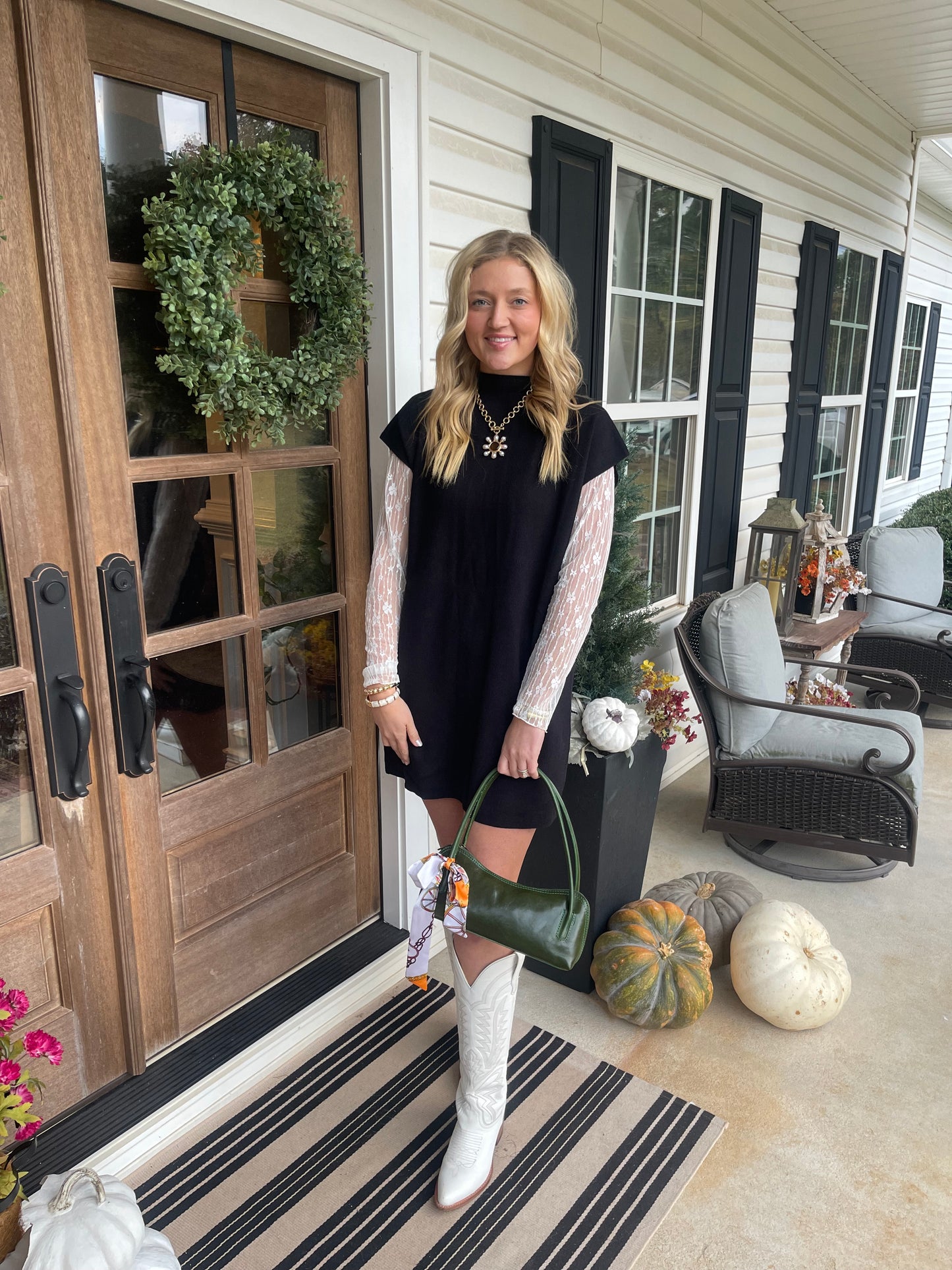 Mock Neck Short Sleeve Cozy Sweater Dress Black