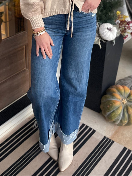 VERVET Super High Rise Cuffed Baggy Wide Leg Jean