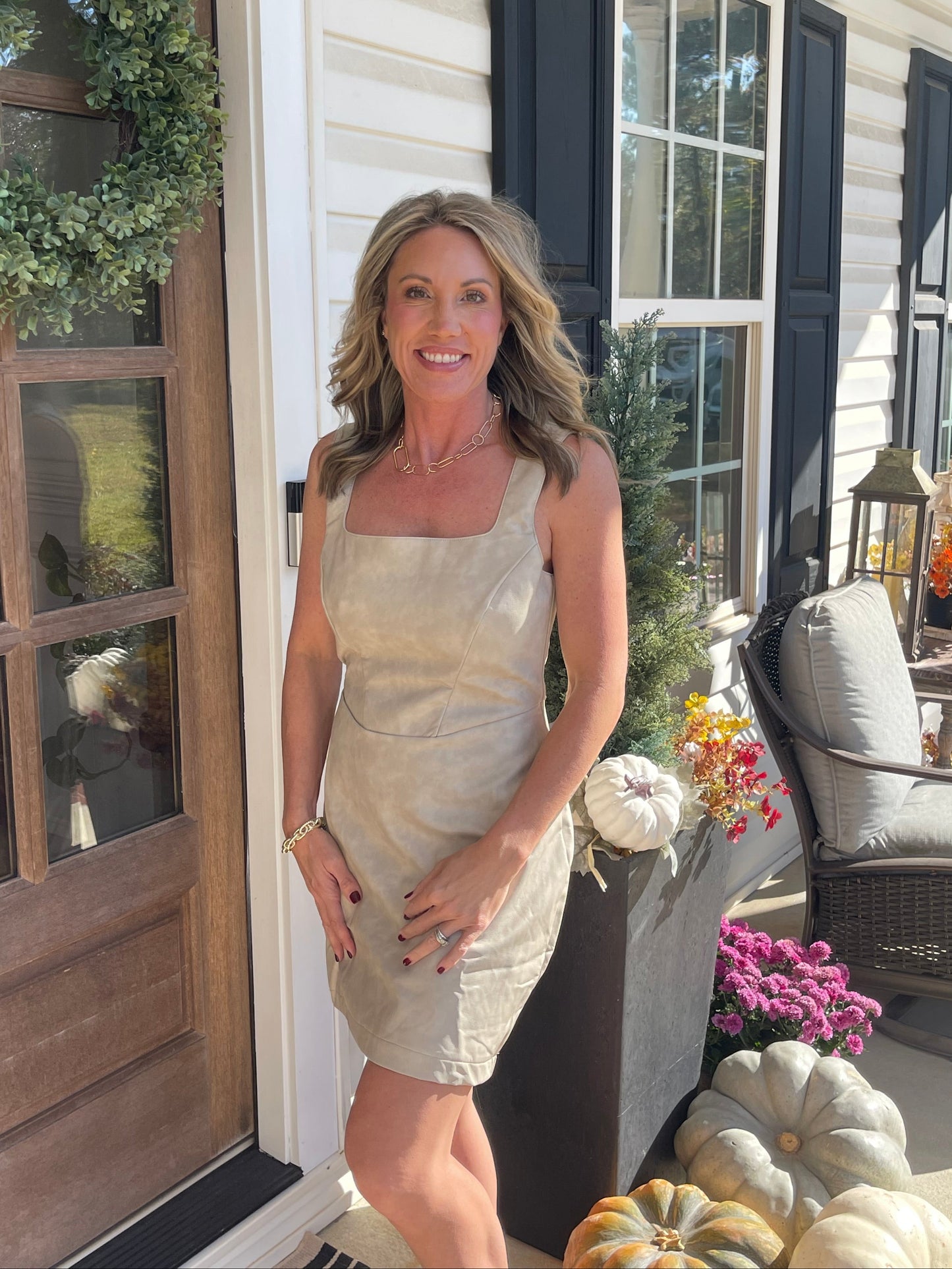 Washed Faux Leather Square Neck Mini Dress